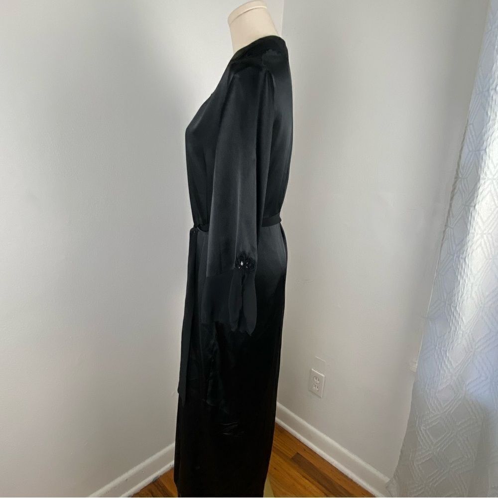 Vintage California Dynasty Womens Black Satin Maxi Robe Fairy Whimsigoth M - Picture 14 of 16